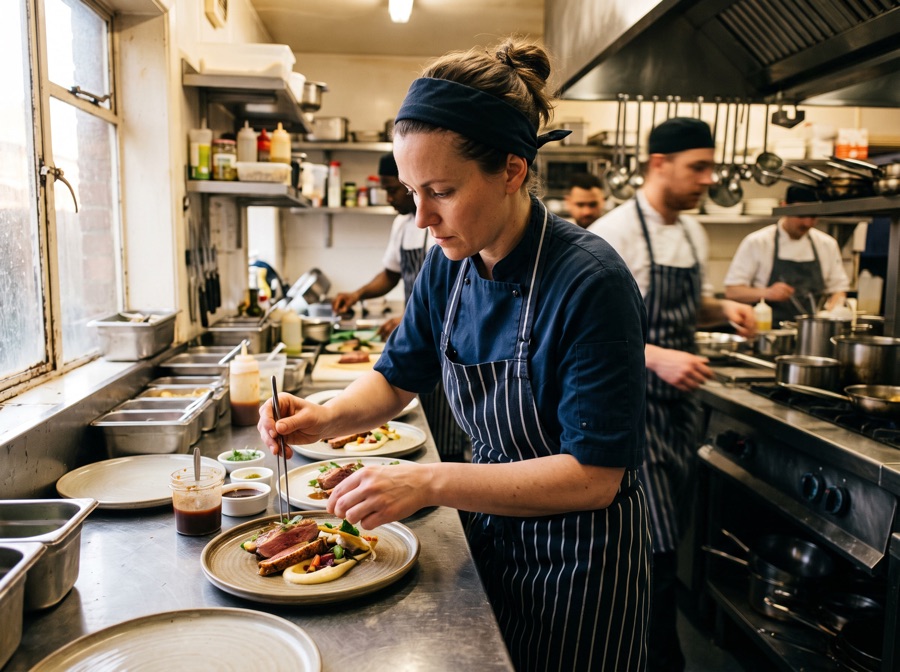 Restaurant owner at work